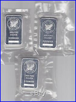 Three Five Ounce Solid Silver Bars Sunshine Mintage
