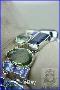 Tourmalated Quartz Prasiolite Auqmarine Iolite 925 Solid Silver Bracelet