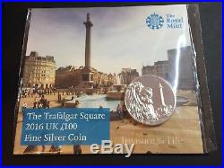 Trafalgar Square £100 UK coin, UNC condition, 2016 Royal Mint, includes cover