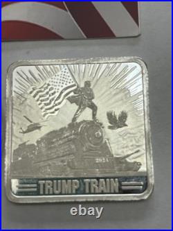 Trump Silver Round 1 Oz'20, Colorized 5g AND Trump Train Square 1 Oz 2024