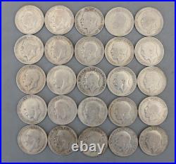 Tube of Solid 0.500 Silver 25 Half Crown 341g George V mixed dates 1920-1927
