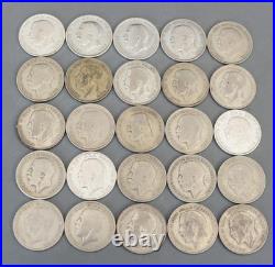 Tube of Solid 0.500 Silver 25 Half Crown 342g George V mixed dates 1920-1927