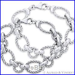 Twist Oval, Circle, & Cable D-Cut Link Italy. 925 Sterling Silver Chain Bracelet