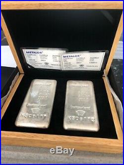 Two Metalor 1kg Solid 999.0 Silver Bars With Consecutive Numbers In Oak Gift Box