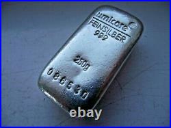 Umicore 250 Gram 999 Solid Fine Silver Bullion Bar Feinsilber No 086530 See Pics