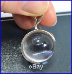 Unusual ART DECO Solid SIlver & ROCK CRYSTAL Sphere Ball Orb PENDANT & 24 Chain
