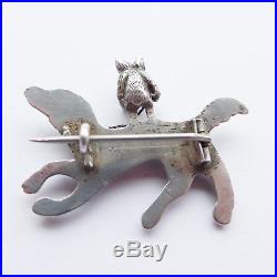 Unusual Antique Victorian Solid Silver Brooch of Dancing Bear Riding a Dog