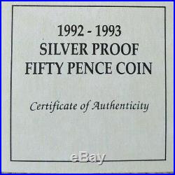VERY RARE 1992/1993 Solid Silver 50p Royal Mint Boxed, CoA LM