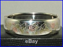 VICTORIAN 9 ct GOLD ON SOLID SILVER HINGED BANGLE BRACELET 23 g EXCELLENT