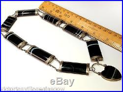 VICTORIAN SOLID SILVER SCOTTISH BANDED AGATE NECKLACE. (large agates)