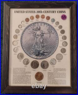 VINTAGE 20TH CENTURY COIN SET in NEW SOLID WOOD 11 X 14 FRAME WithMUSEUM GLASS