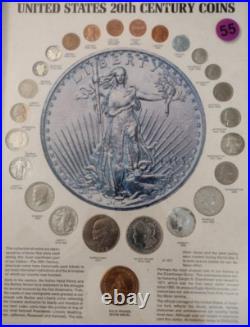 VINTAGE 20TH CENTURY COIN SET in NEW SOLID WOOD 11 X 14 FRAME WithMUSEUM GLASS