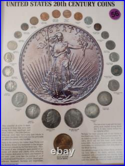 VINTAGE 20TH CENTURY COIN SET in NEW SOLID WOOD 11 X 14 FRAME WithMUSEUM GLASS