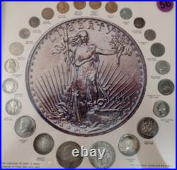 VINTAGE 20TH CENTURY COIN SET in NEW SOLID WOOD 11 X 14 FRAME WithMUSEUM GLASS