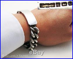 VINTAGE 70s Hallmark Solid Sterling Silver 925 Chain Curb ID Mens Gent BRACELET