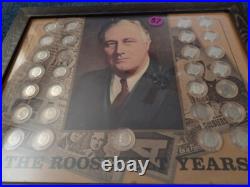 VINTAGE ROOSEVELT COIN SET in NEW SOLID WOOD 11 X 14 FRAME WithMUSEUM GLASS