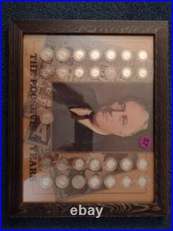 VINTAGE ROOSEVELT COIN SET in NEW SOLID WOOD 11 X 14 FRAME WithMUSEUM GLASS