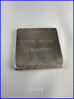 VINTAGE U. S. Silver Corp 5 OZ. 999 FINE SILVER BAR. 2x2 Square Extruded