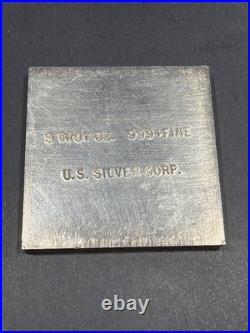 VINTAGE U. S. Silver Corp 5 OZ. 999 FINE SILVER BAR. 2x2 Square Extruded