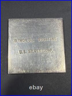 VINTAGE U. S. Silver Corp 5 OZ. 999 FINE SILVER BAR. 2x2 Square Extruded