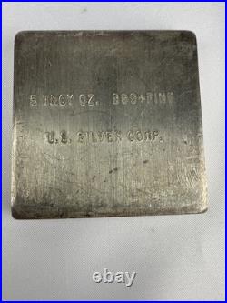 VINTAGE U. S. Silver Corp 5 OZ. 999 FINE SILVER BAR. 2x2 Square Extruded