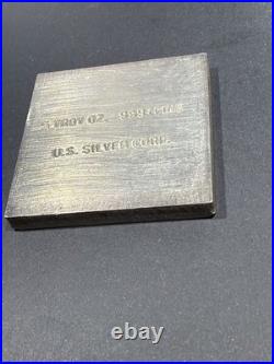 VINTAGE U. S. Silver Corp 5 OZ. 999 FINE SILVER BAR. 2x2 Square Extruded