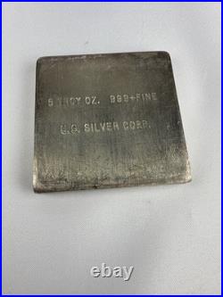 VINTAGE U. S. Silver Corp 5 OZ. 999 FINE SILVER BAR. 2x2 Square Extruded
