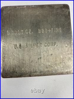 VINTAGE U. S. Silver Corp 5 OZ. 999 FINE SILVER BAR. 2x2 Square Extruded