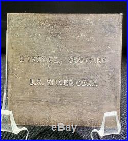 VINTAGE U. S. Silver Corp Square. 5 OZ. 999 FINE SILVER BAR
