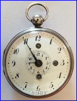 Verge/fusee alarm solid silver pocket watch circa 1840