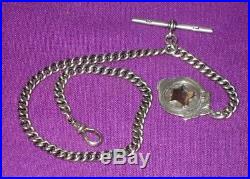 Victorian 1889 Solid Sterling Silver Albert Watch Chain & Silver Fob Antique