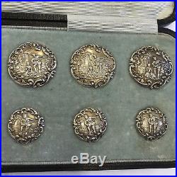 Victorian Fine Quality Cased Set Of 12 Solid Silver Buttons Walker & Hall 1900