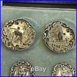 Victorian Fine Quality Cased Set Of 12 Solid Silver Buttons Walker & Hall 1900