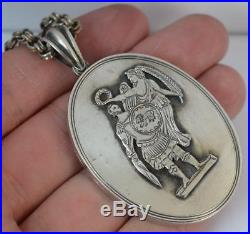 Victorian Greek God Design Large Solid Silver Locket Pendant with 16 Chain
