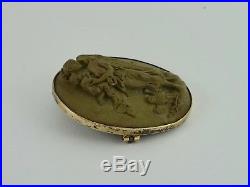 Victorian High Relief Angel Cherub Carved Lava Cameo Gold On Solid Silver Brooch