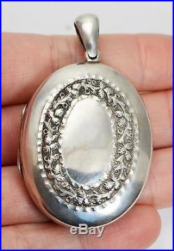 Victorian LARGE Antique SOLID SILVER Ornate GARLAND of FLOWERS Locket / Pendant