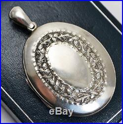 Victorian LARGE Antique SOLID SILVER Ornate GARLAND of FLOWERS Locket / Pendant