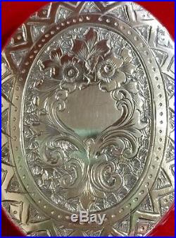 Victorian Large SOLID SILVER DOUBLE SIDED Reversible Engraved LOCKET Tested