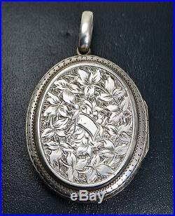 Victorian Large SOLID SILVER Day & Night DOUBLE SIDED Reversible Engraved LOCKET
