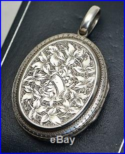 Victorian Large SOLID SILVER Day & Night DOUBLE SIDED Reversible Engraved LOCKET