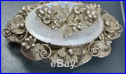 Victorian SOLID SILVER & AGATE Stunning CANNETILLE Filigree Flowers BROOCH Pin