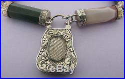 Victorian Scottish Solid Silver Pebble Bracelet w Ornate Padlock w locket Back