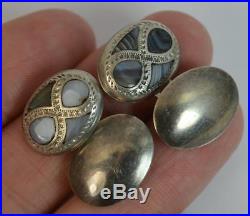 Victorian Solid Silver & Grey Banded Agate Scottish Cufflinks