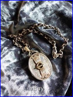 Victorian Solid Sterling Silver Locket With Chunky Intricate Belcher Chain
