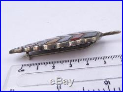 Victorian scottish agate & solid silver leaf 2.75 long brooch