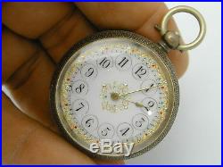 Vintage 1870s Multi Colored Fancy Dial Solid Silver. 935 Pocket Watch At 39 MM