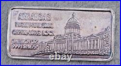 Vintage 1 Troy Ounce. 999 Silver Art Bar, ARKANSAS-25th State-1845-Hamilton Mint
