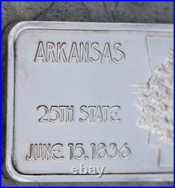 Vintage 1 Troy Ounce. 999 Silver Art Bar, ARKANSAS-25th State-1845-Hamilton Mint