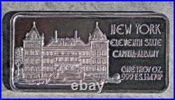 Vintage 1 Troy Ounce. 999 Silver Art Bar, NEW YORK-11th State-1845-Hamilton Mint
