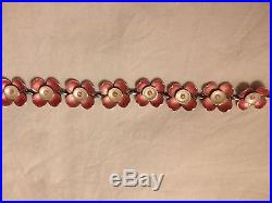 Vintage 50s Artisan Designer Solid Silver Pink Enamelled Flower Bracelet & Box